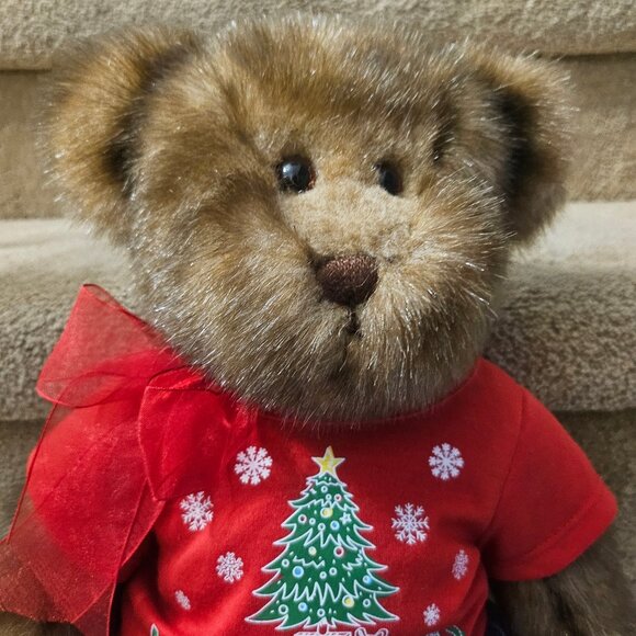 15" Gund Bear In Build A Bear Clothes Christmas Soft Brown Sparkly Bear Plush - Picture 2 of 9